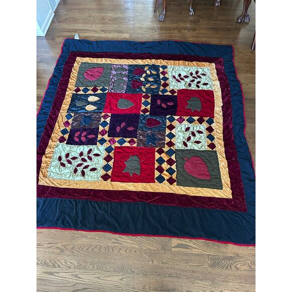 Queen sized Quilted comforter satin felt velvet one side cotton artsy witchy - Picture 2 of 11